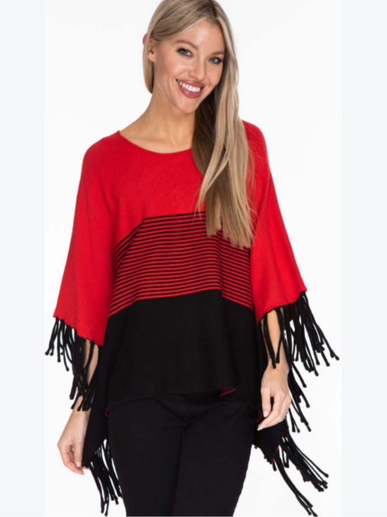 Multiples Sweaters - (Buy Now) Multiples Scoop Neck Fringe Edge Poncho Sweater